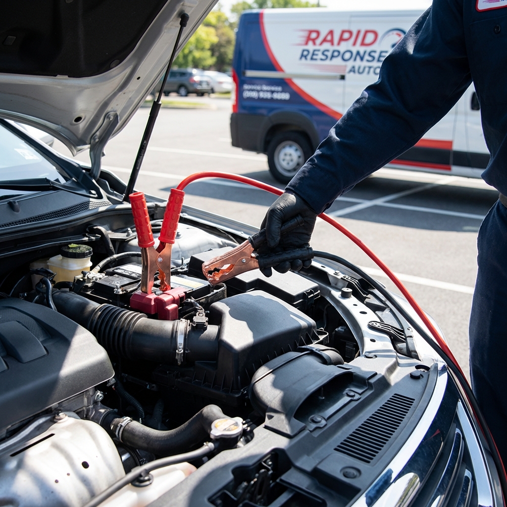 Car getting a battery boost in Ontario winter