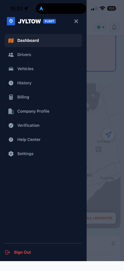 Fleet App Navigation Sidebar