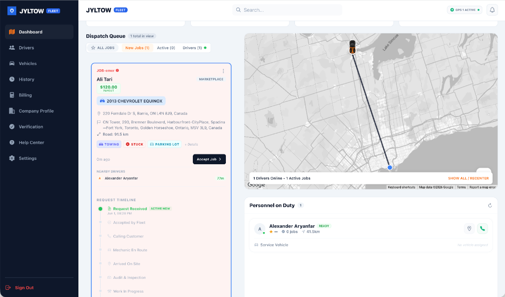 JYLTOW Fleet Management Web Dashboard