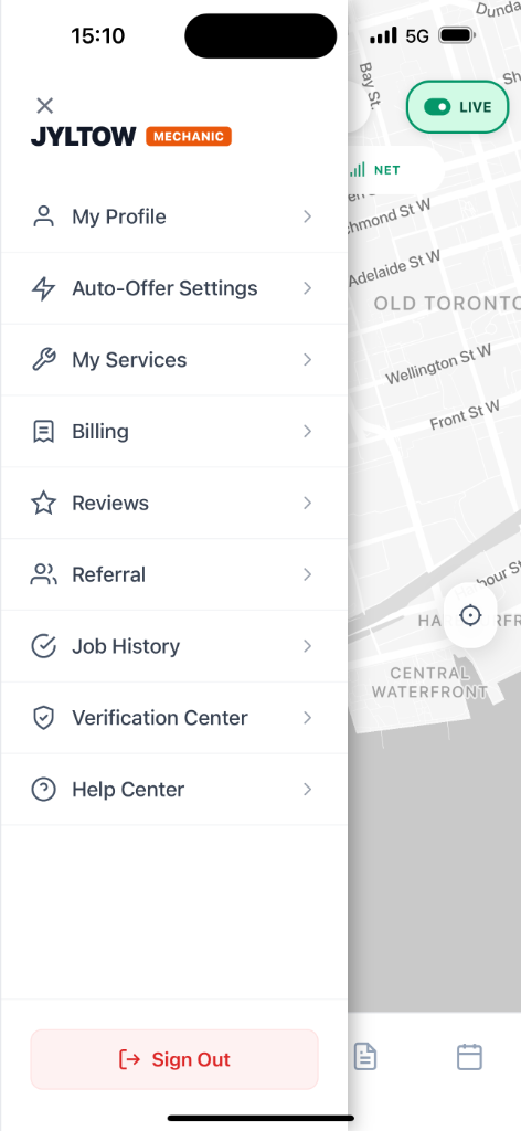 Jyltow Mechanic Settings Screen